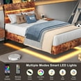 thumbnail image 3 of Feonase Twin Floating Bed Frame with Led Lights and Charging Station, Wood Twin Size Bed Frame with Storage Headboard, Heavy Duty Metal Slats, No Box Spring Needed, Easy Assembly, Vintage Brown, 3 of 7