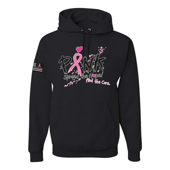 Wild Bobby, Ribbon Pink Spread the Hope Find the Cure USA Flag Sleeve Breast Cancer Awareness Unisex Hoodie Sweatshirt, Black, Small