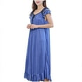thumbnail image 3 of Feancey Long Slik Nightgowns for Women Loose Fit Casual Ruffle Sleeve Nightdress Tie-up Keyhole Square Neck Sleep Dress Satin Soft Pajama Dresses Sales Today Clearance Blue L, 3 of 4