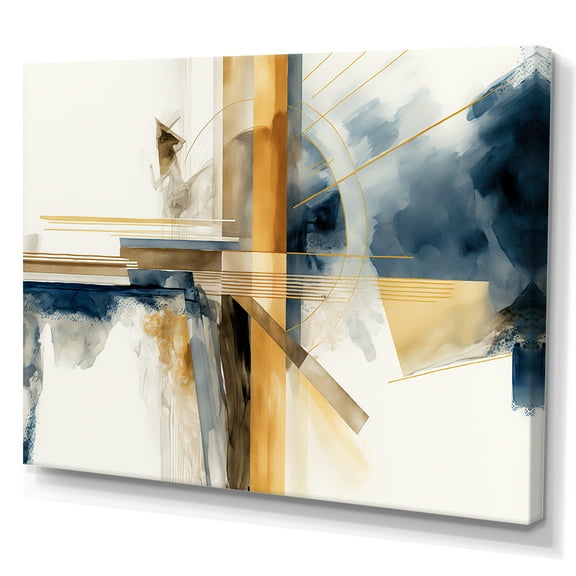 Designart Modern Blue And Gold Abstract IV Canvas Wall Art