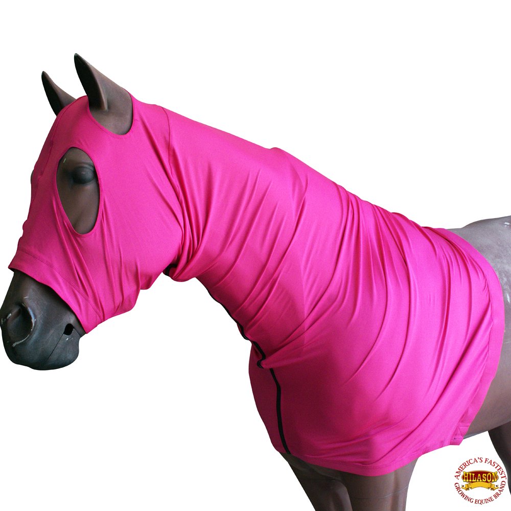Hilason Spandex Lycra Horse Mane Stay Hood Neck Cover With Zipper Pink