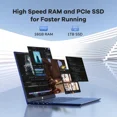 thumbnail image 3 of 15.6" IPS FHD Business-Laptop, 8 Cores Intel i5-12450H (Beat i7-11800H, Up to 4.4GHz) 16GB RAM 1TB SSD Backlit Keyboard Computer, 100W Type C Fingerprint WiFi 6 Win 11 Blue, 3 of 8