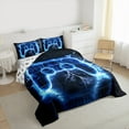 thumbnail image 3 of Castle Fairy 3-Piece Full Size Comforter Set - Abstract Blue Lightning Gamepads Print, 3 of 8