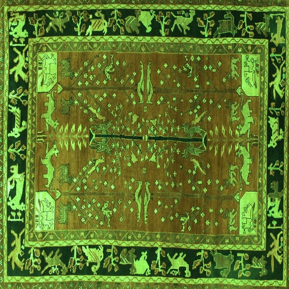 Ahgly Company Indoor Square Animal Green Traditional Area Rugs, 7' Square