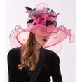 thumbnail image 4 of Women Derby Church Hat Organza Flower Wedding Tea Party Fascinator Hat Wide Brim Sun Hat, 4 of 5