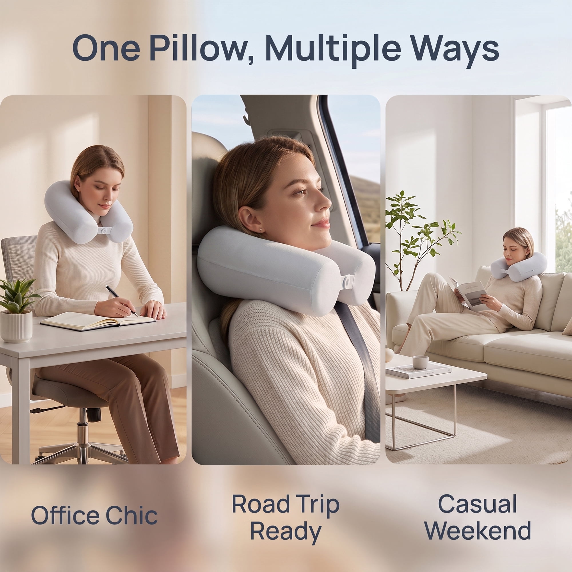 Unique Bargains Memory Foam Neck Pillow U Shape Snap Closure for Airplane Gray 25"x4"
