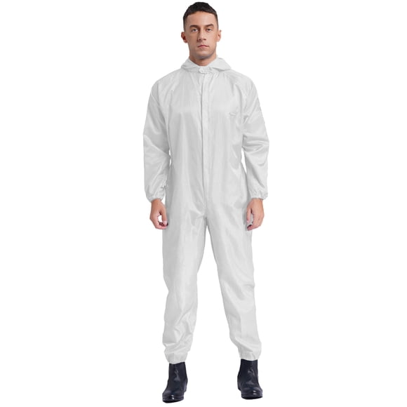Runhomal Mens Adult Overall Side Pockets Jumpsuit Paint Coveralls Front Zipper Suit White XXL