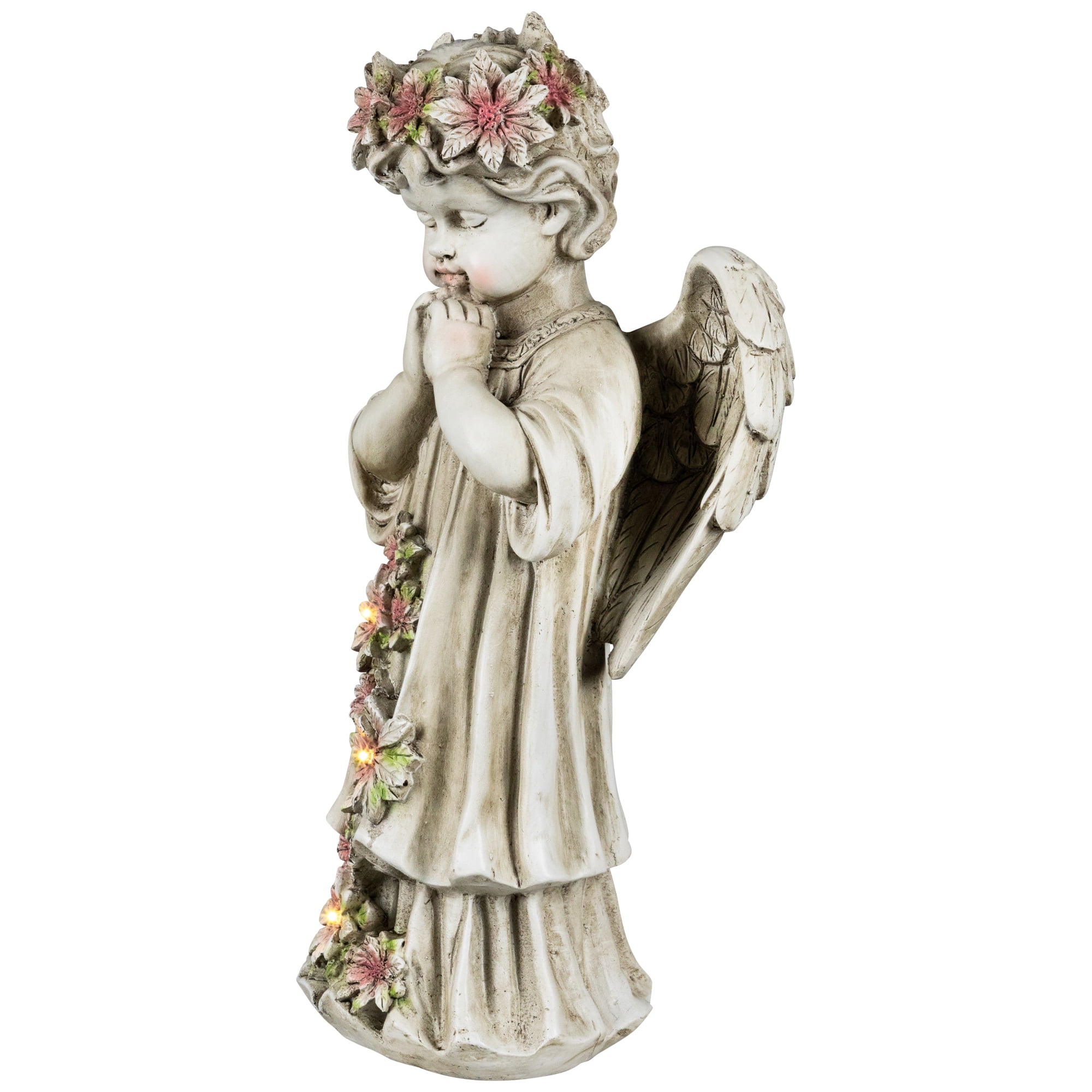 Northlight LED Lighted Praying Cherub with Flowers Statue - 16"