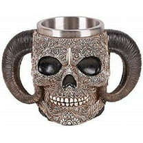 Ebros Gift Engraved Ram Horned Demon Skull Resin Home Decor Mug Large 8"H