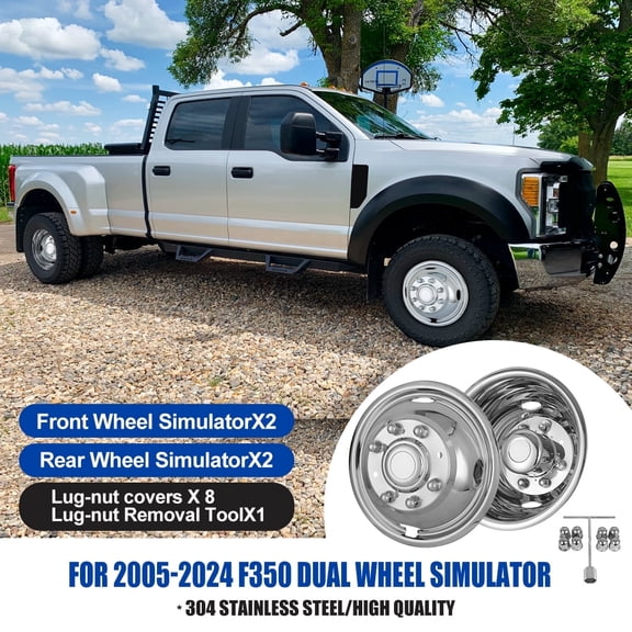 4Pcs Set 17" Hubcaps for 2005-2025 F350,8 Lug 4 Hand Hole Dually Wheel Simulators,Over-the-Lug mounting style,Stainless Material