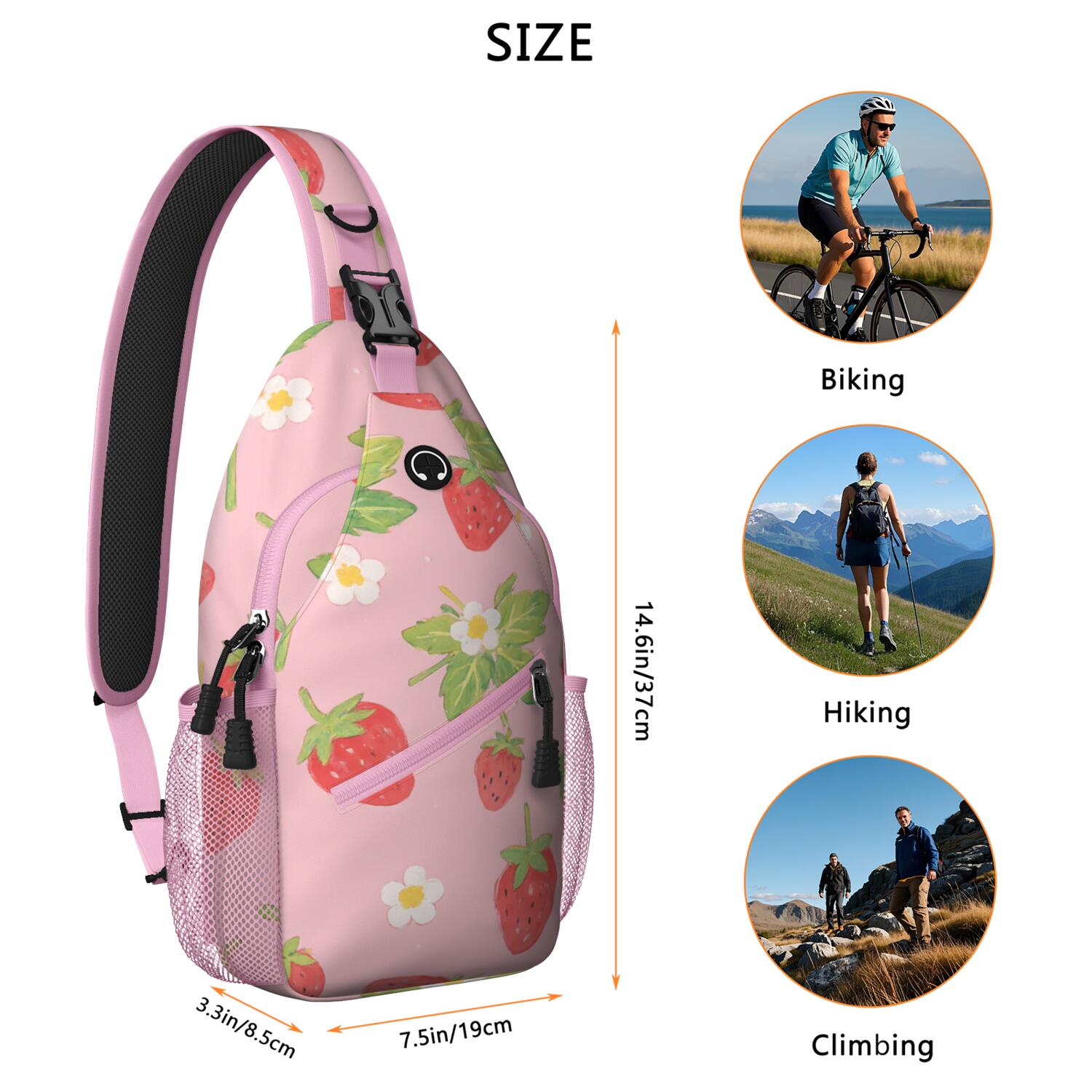 Strawberry Crossbody Sling Bag for Women Men Travel Bag Trendy Sling Backpack Chest Bag Travel Hiking Casual Sport Daypack