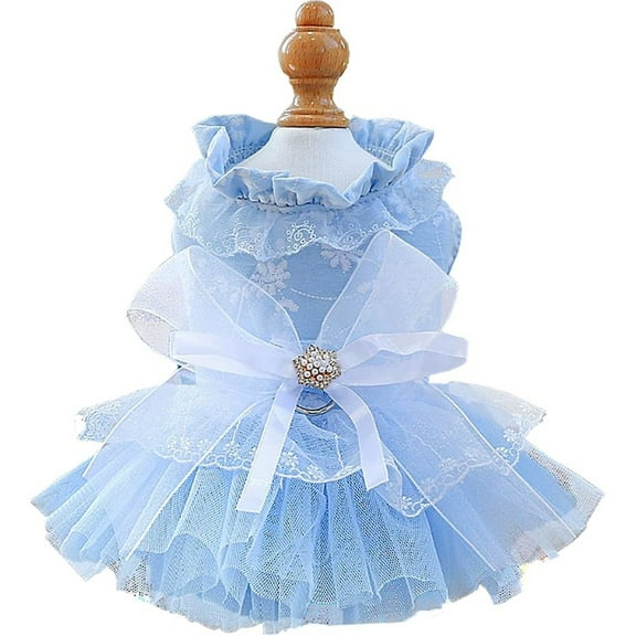 UOSIA Pet Denim Dress with Cute Bow-Knot Comfy Vest Skirt Lace Trim Tutu Clothes