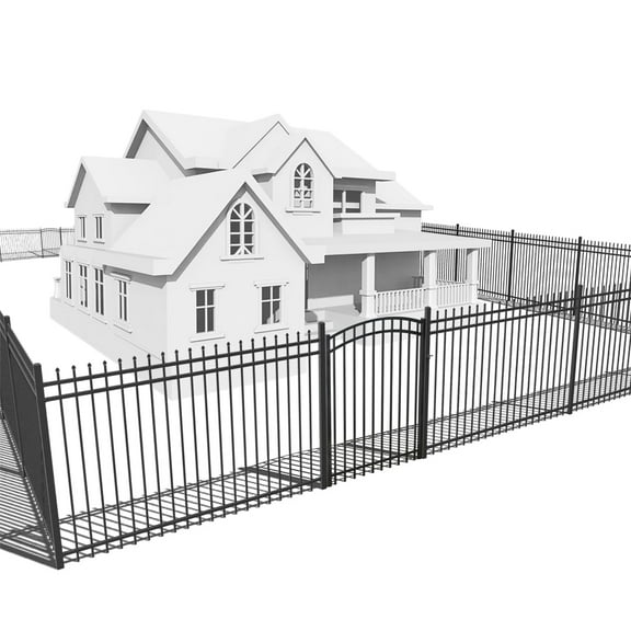 CAPHAUS 100FT Heavy Duty Pinnacle Fence Barrier Kit, Anti-Rust Metal Steel Fence with 5FT Height X 6FT Width Panels, with Arched Fence Gate, Posts, Connectors, Outdoor Fencing for Yard