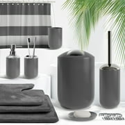 Nestl 23 Piece Bathroom Accessory Gift Set, Bathroom Shower Curtain Set, And Bath Rug Set, Gray