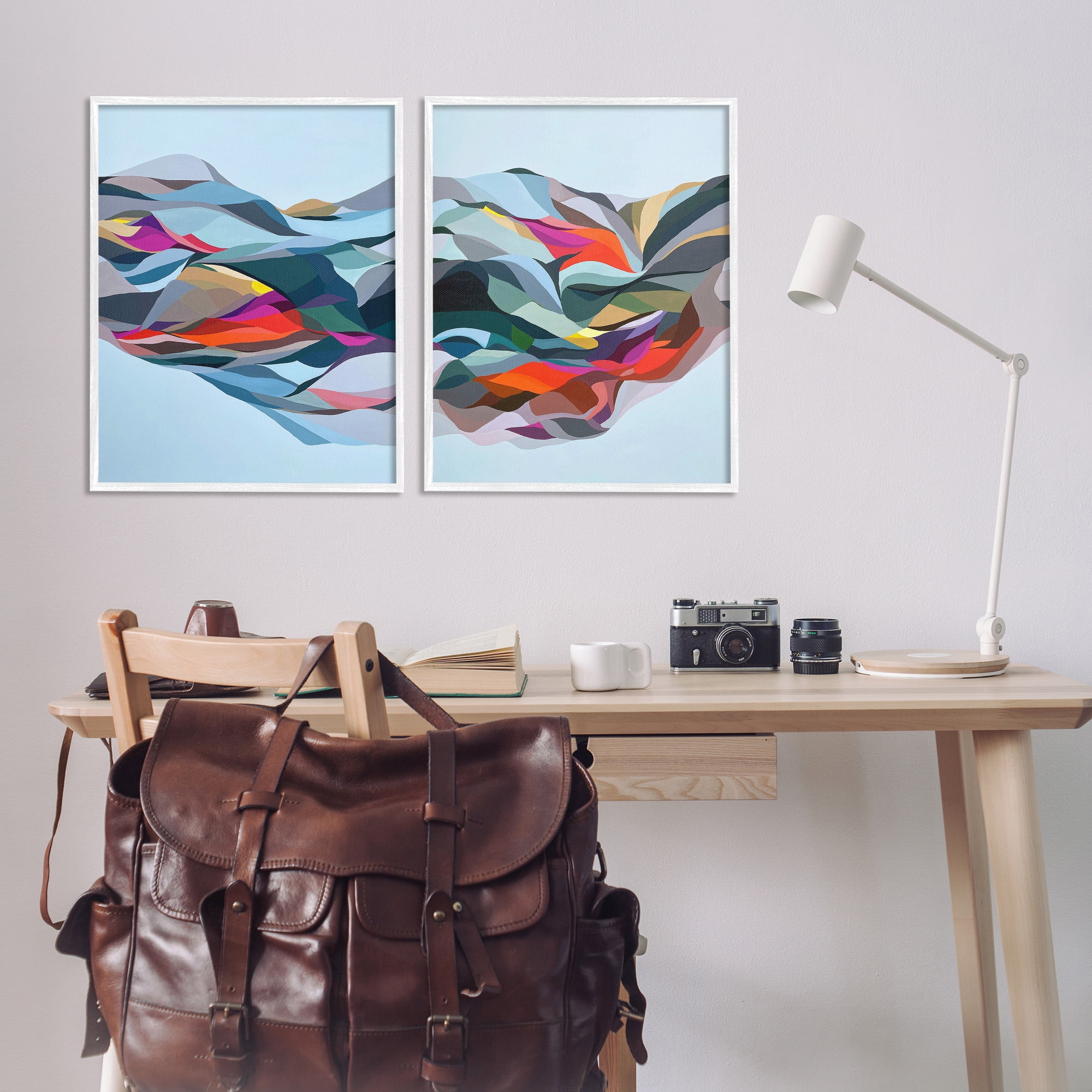 Stupell Industries Patterned Mountain Abstraction Abstract Painting White Framed Art Print Wall Art, 24 x 30, Set of 2