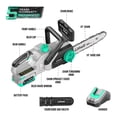 thumbnail image 3 of Litheli 20V 10" Cordless Handheld Chainsaw + 4.0Ah Battery Pack & Charger  for Tree Pruning, Branch Cutting, Yard, Garden, 3 of 9