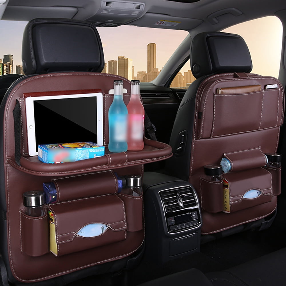 Yinleader Back Seat Car Organizer with Tablet Holder and 4 USB Charging Port Car Organizer for Kids Baby Toddlers Toy Bottles Storage Foldable Dining Table Family Road Trip Travel Accessories