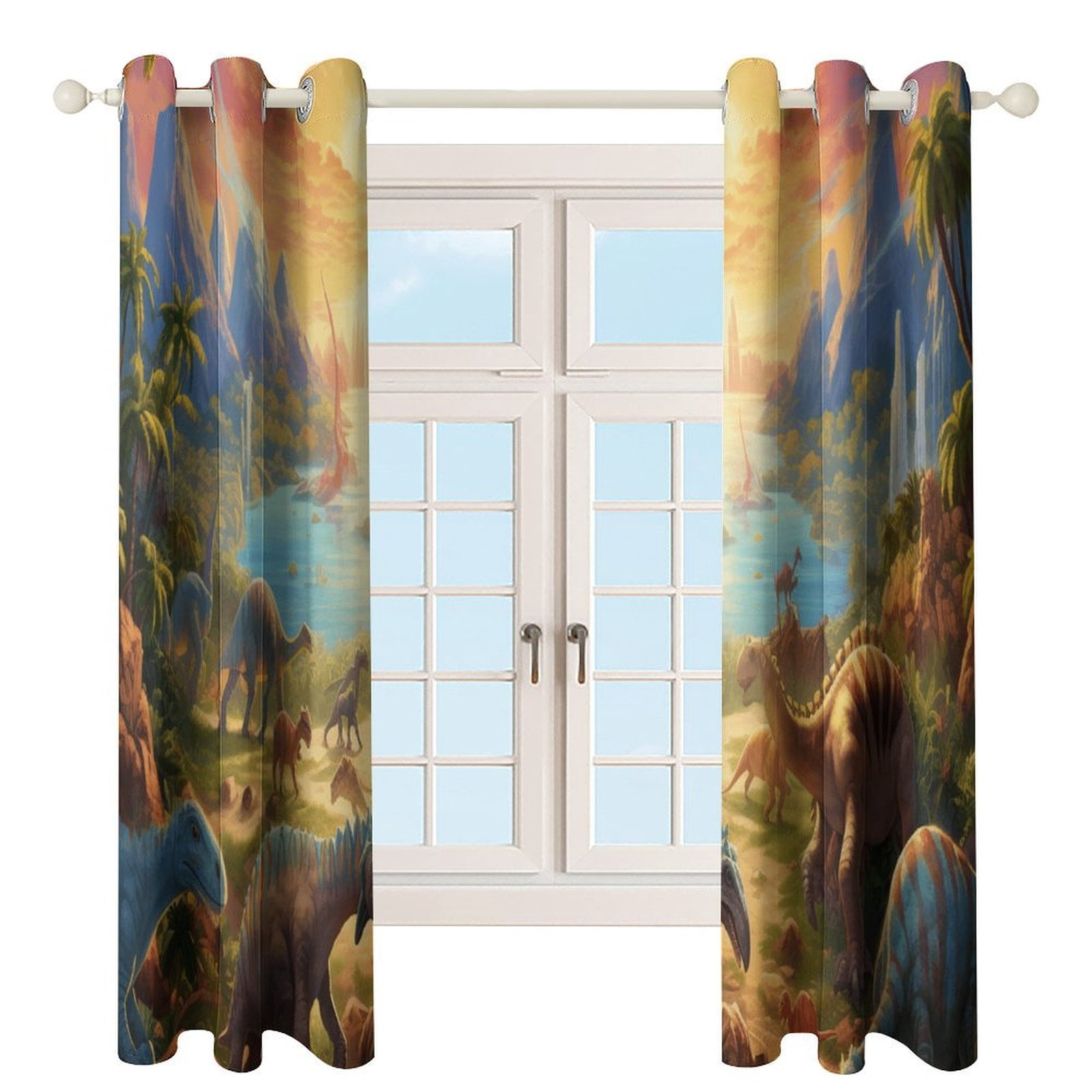 Blackout Curtains for Bedroom Dinosaur Full Room Darkening Grommet Curtains for Living Room,Thermal Insulated Ombre Drapes