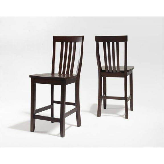 Vintage Bar Stools Set of 2 - 24 Inch Counter Height - Mahogany Finish - Modern Dining Chairs