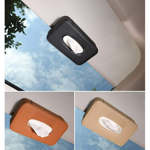 Noir - 1 boîte à mouchoirs en cuir pour pare-soleil de voiture, pince à  mouchoirs en cuir pour accessoires de pare-soleil de voiture, boîte de  rangement en cuir