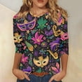 thumbnail image 2 of Mardi Gras Shirts for Women Carnival 3/4 Sleeve Gold T Shirts Crew Neck Sequins Holiday Graphic Tee Hot Pink 5XL, 2 of 7