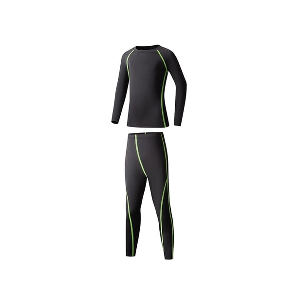 Yuarrent Niños capa base de invierno camisa de manga larga ropa interior térmica conjunto cálido niños ropa deportiva Fitness Long Johns Uniforme atlético Verde, delgado 140 cm
