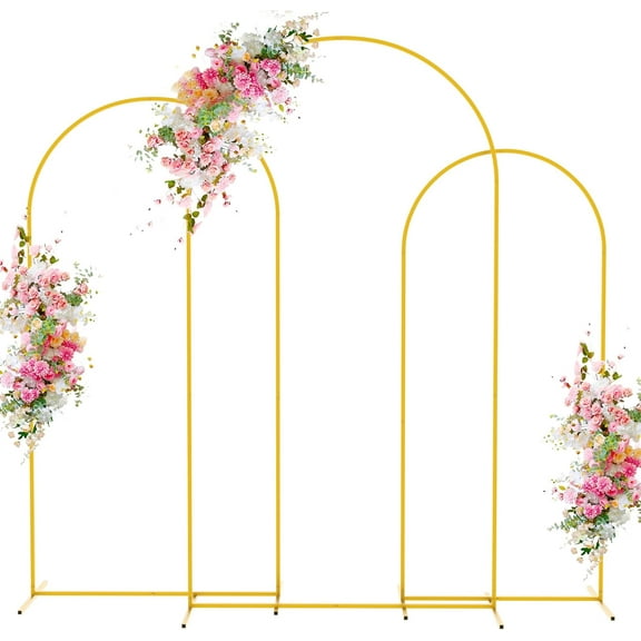 Wokceer Wedding Arch Backdrop Stand 7.2FT, 6.6FT, 6FT Set of 3 Gold Metal Arch Backdrop Stand for Wedding Ceremony Baby Shower Birthday Party Decor