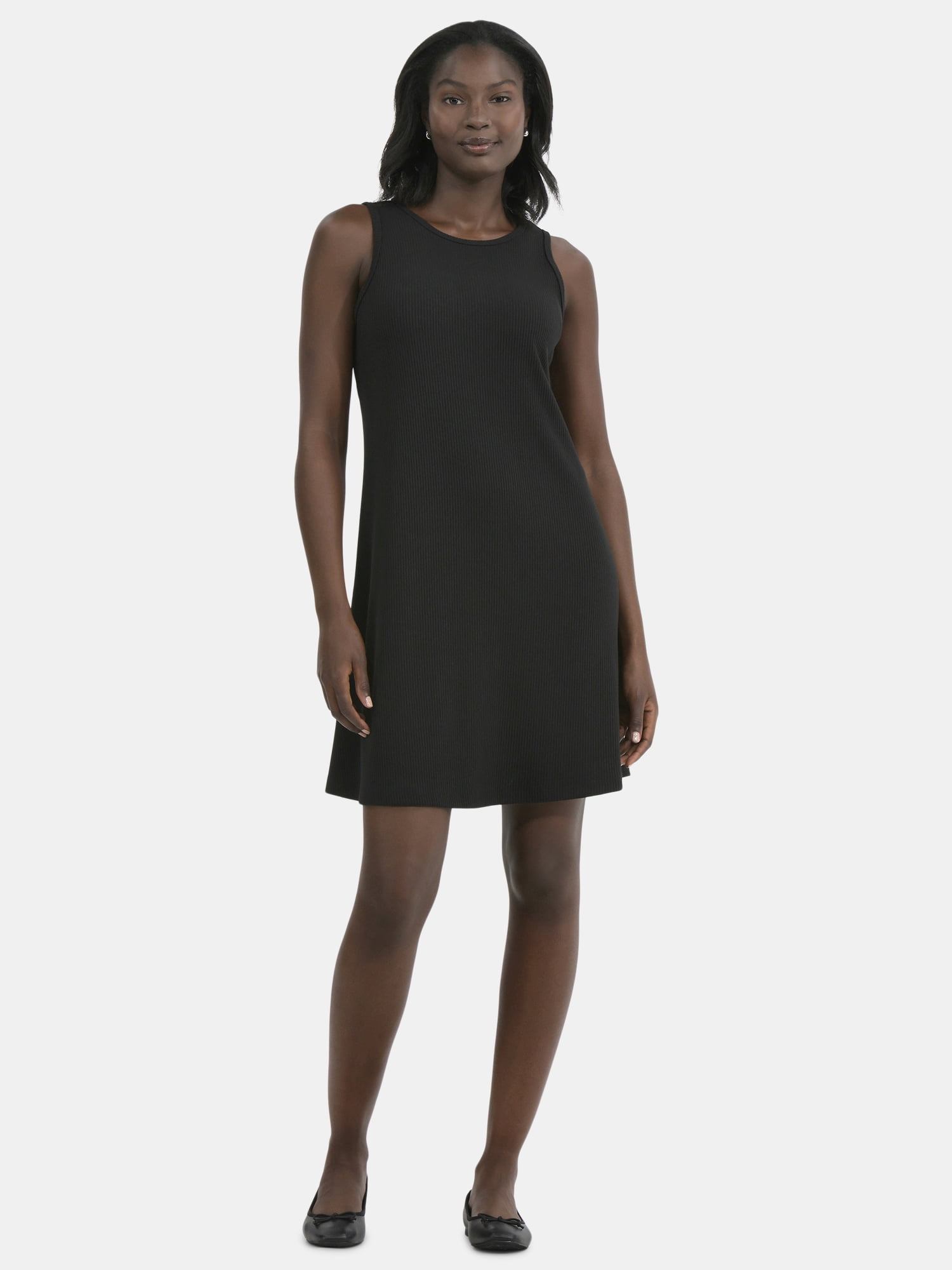 Time and Tru Women's Sleeveless Ribbed Swing Dress, Sizes XS-XXXL