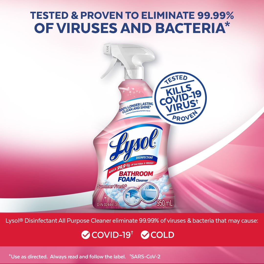 Lysol Bathroom Cleaning- Bathroom Cleaner Spray,Multi-surface cleaner trigger, Bathroom Foam, Summer Fresh, Powers Through Soap Scum, 950 mL