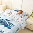 thumbnail image 4 of Castle Fairy Watercolor Train Twin Comforter Sets 3-Piece for Teens, Stripe Cloud Art Bedding Set for Bedroom, Light Blue White, 4 of 6