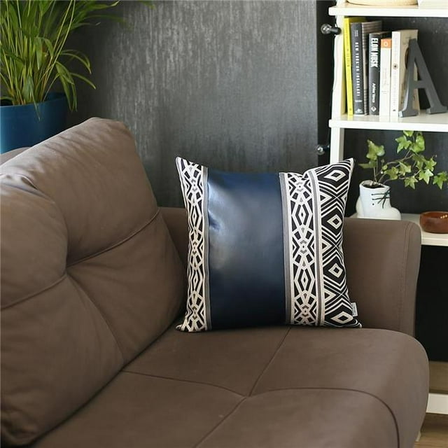 HomeRoots 399584 Deep Navy Faux Leather Geometric Throw Pillow, Multi Color