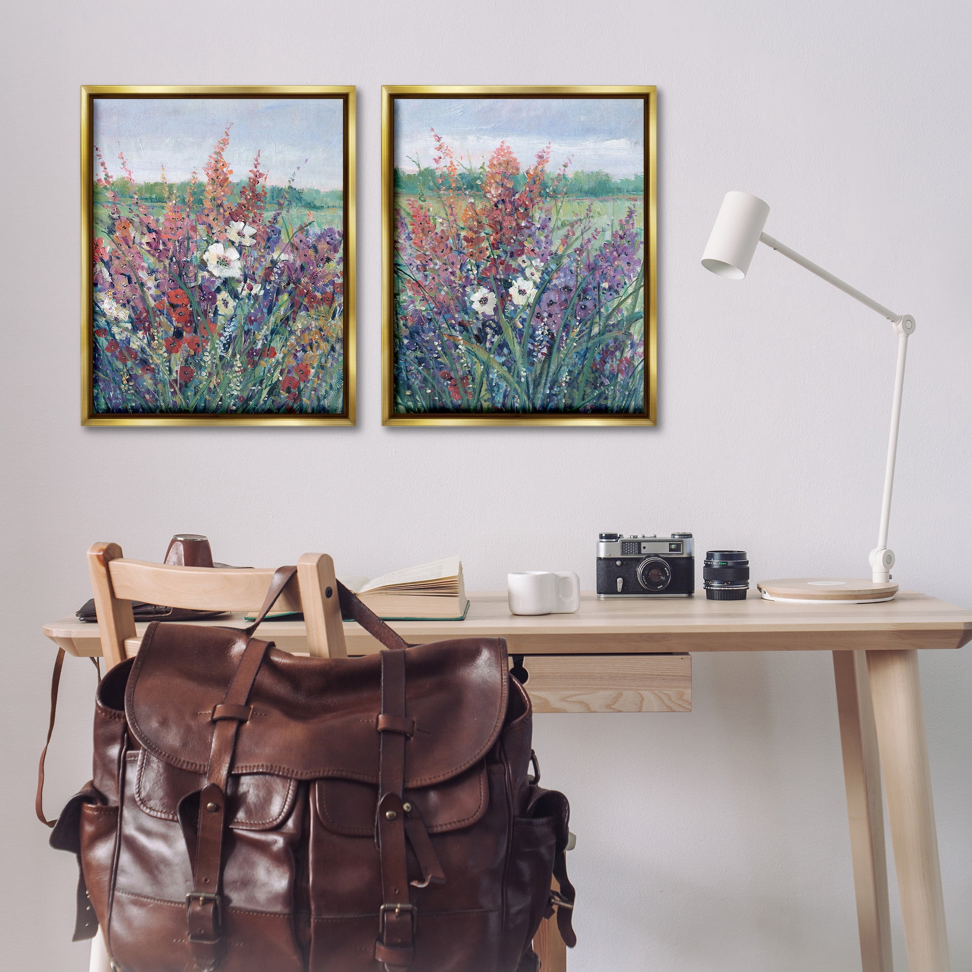 Stupell Industries Blooming Meadow Plants Botanical & Floral Painting Gold Floater Framed Canvas Art Print Wall Art, 25 x 31, Set of 2