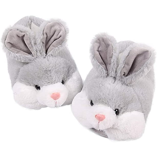DAMAIE Classic Bunny Slippers for Women Funny Animal Slippers for Girls Cute Plush Rabbit Slippers Easter Bunny Slippers Gifts Gray L
