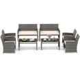 thumbnail image 2 of Costway 8 PCS Patio Conversation Set with Seat Cushions & Tempered Glass Tabletop, Outdoor White + Gray, 2 of 10