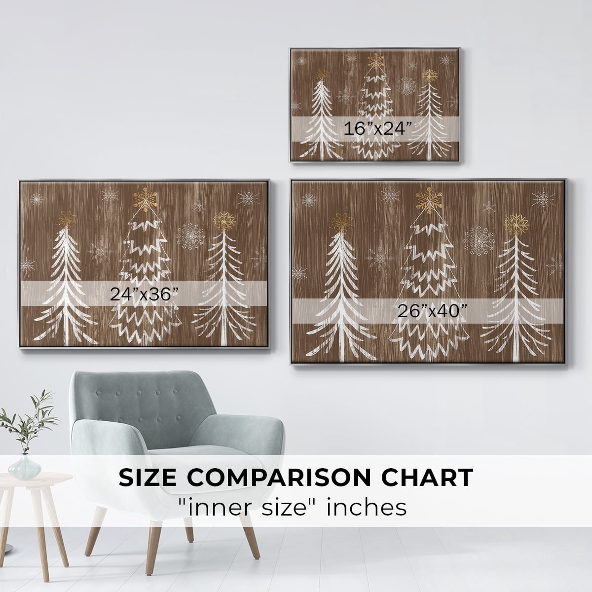 Barnwood Wonderland Collection A - Framed Gallery Wrapped Holiday Canvas - 27 x 41 - Silver Frame