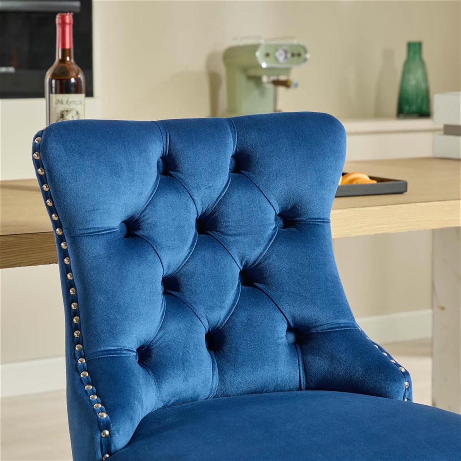 Demi Bonn 38" Counter Height Bar Stools Set of 2, Velvet Barstools with Button Back, Kitchen Island Countertop Chairs for Dining Room, Blue