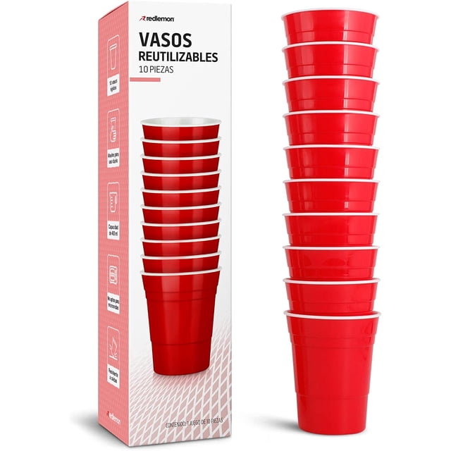 Vasos de Plástico Rígido Redlemon Reutilizables Vaso Fiesta 10 Piezas 500 ml