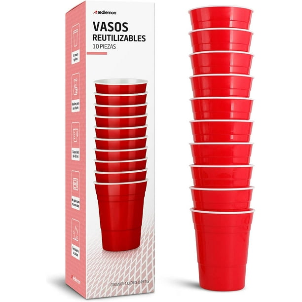Vasos de Plástico Rígido Redlemon Reutilizables Vaso Fiesta 10 Piezas 500 ml