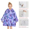 thumbnail image 6 of Purple Butterfly Pattern Blanket Hoodies for Kids 6-13YR Oversize Wearable Blanket Hoodies for Boys Girls Teens, 6 of 7