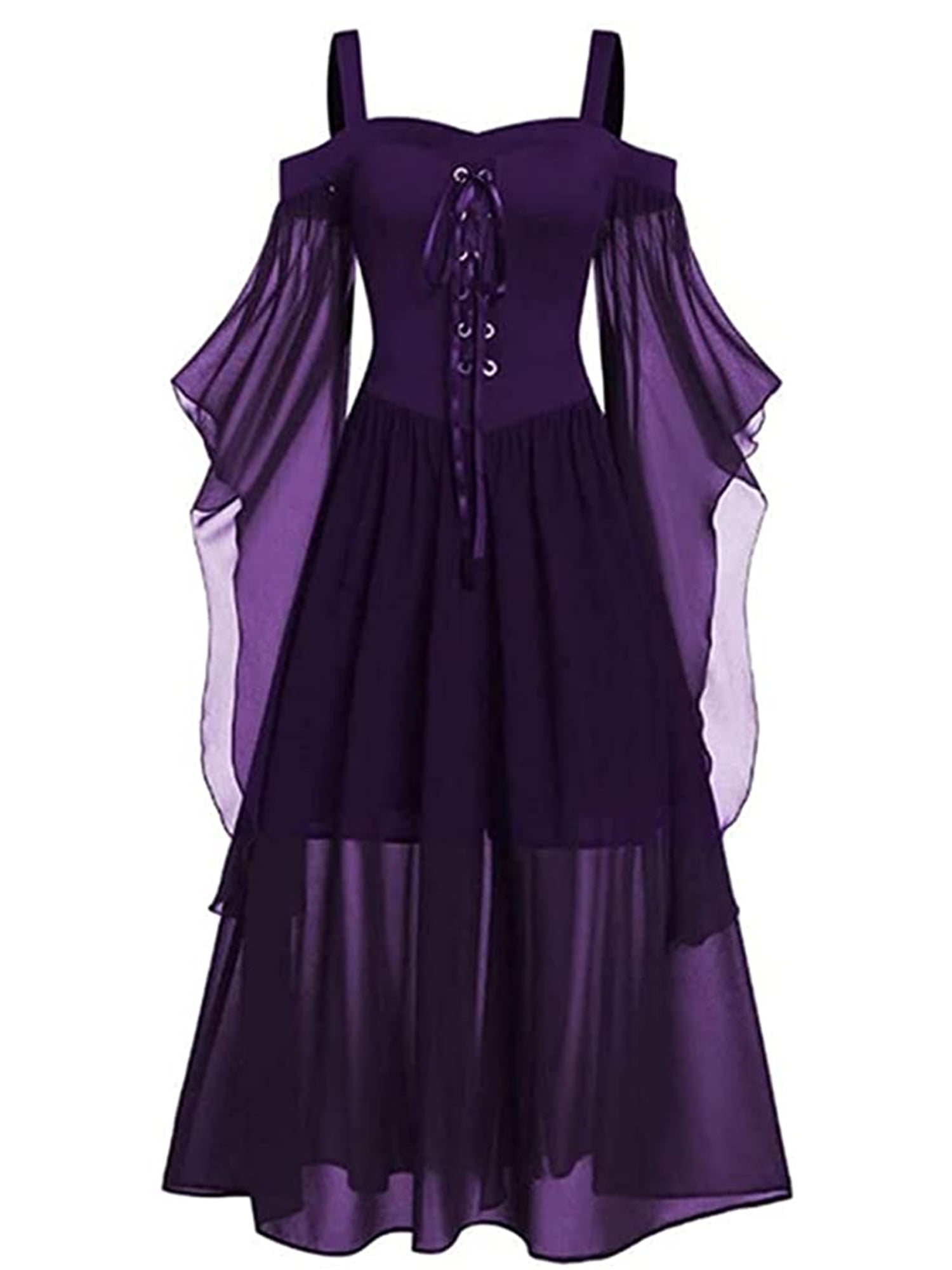 Inevnen Women Flare Sleeve Renaissance Dress Halloween Medieval Costume ...