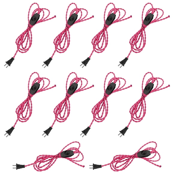 FSLiving 8.2'/2.5M Braided Wire with Dimmer Weave Rope for DIY Retro Style Replacement Open Wires Dimmable Switch Plug-in Cord(Pink),Customizable,10PCS