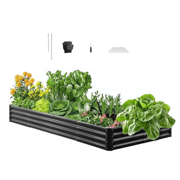 Metal Raised Garden Bed Galvalume Planter Box 8x4x1 ft Dark Gray Outdoor