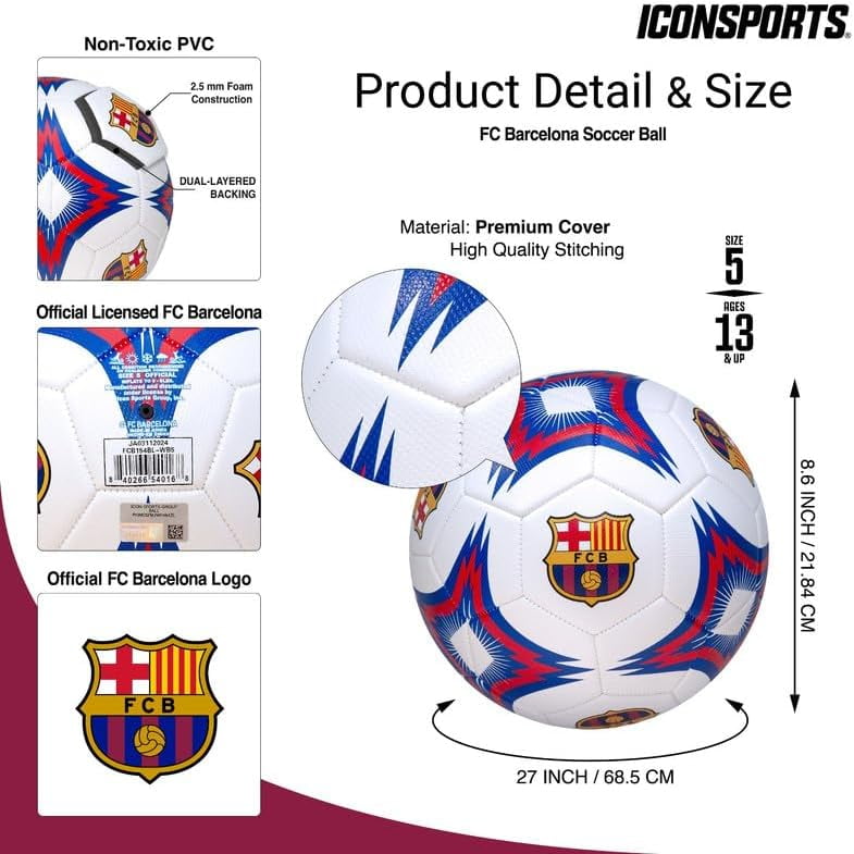 FC Barcelona Authentic Official Licensed Soccer Ball Size 5   - White