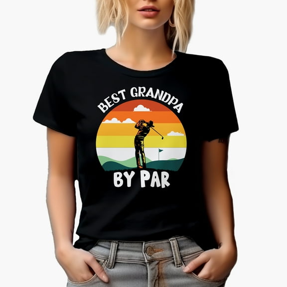 Best Grandpa by Par Pun Quote with a Swinging Golf Player, Golfing or Golfer Themed Merch Gift, Black T-Shirt, Small