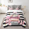 thumbnail image 2 of Manfei Beautiful Bowtie Perfume Bedding Comforter Set 7 Pieces,Romance Floral Flower Full Bedding Set,Black Geometric Stripes Fitted Sheet Flat Sheet For Child,Microfiber Bedroom Decor,Reversible, 2 of 8