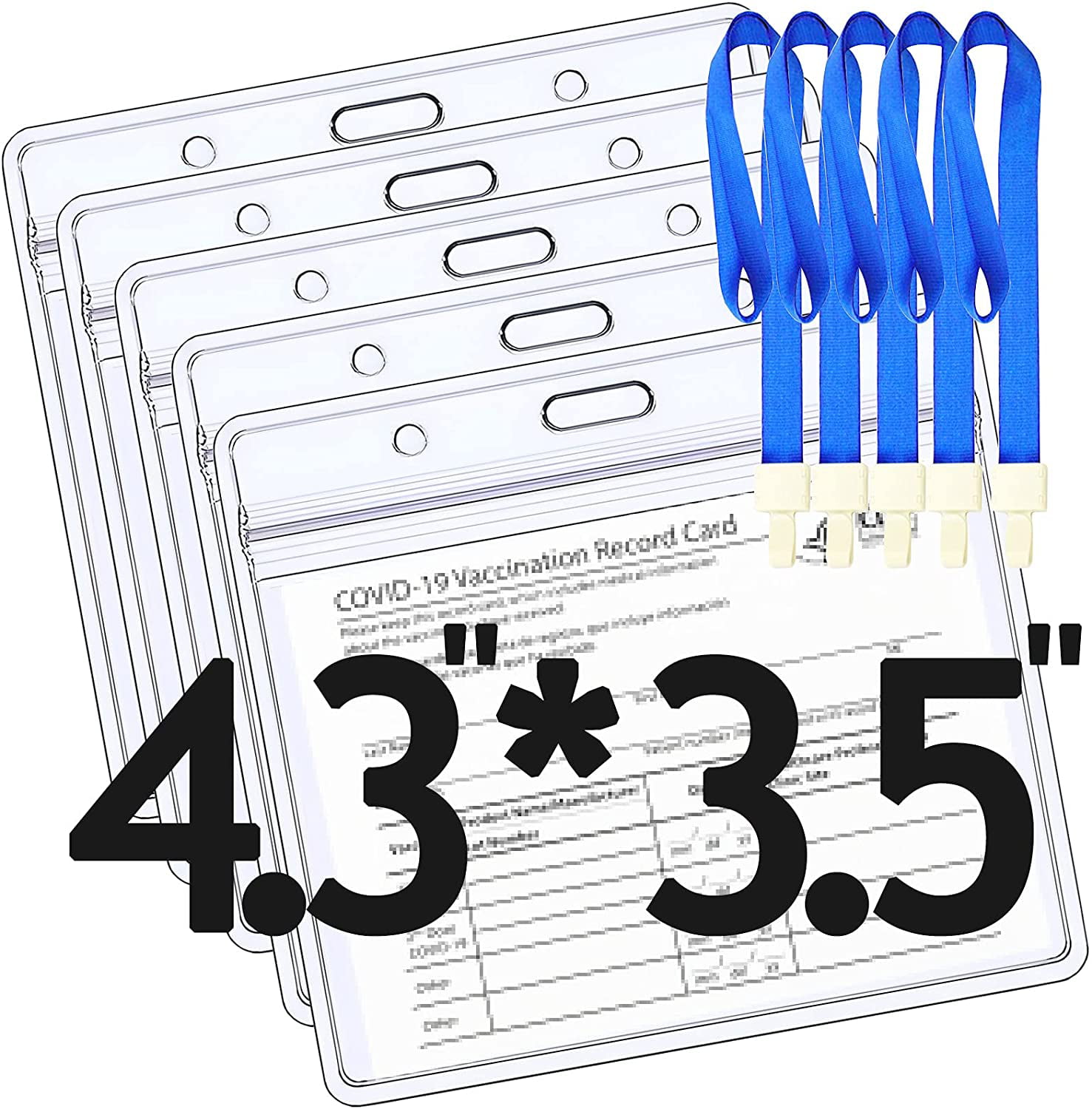 5Pcs CDC Vaccination Card Protector with Lanyard 4 X 3 inch Immunization Record Card Holder Vaccine Horizontal ID Card Name Tag Badge Card Holder Clear Vinyl Sleeve with Waterproof Resealable Zip 