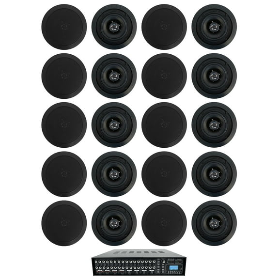Rockville 4-Zone Matrix Multi Source Amplifier (20) 5.25" Black Ceiling Speakers