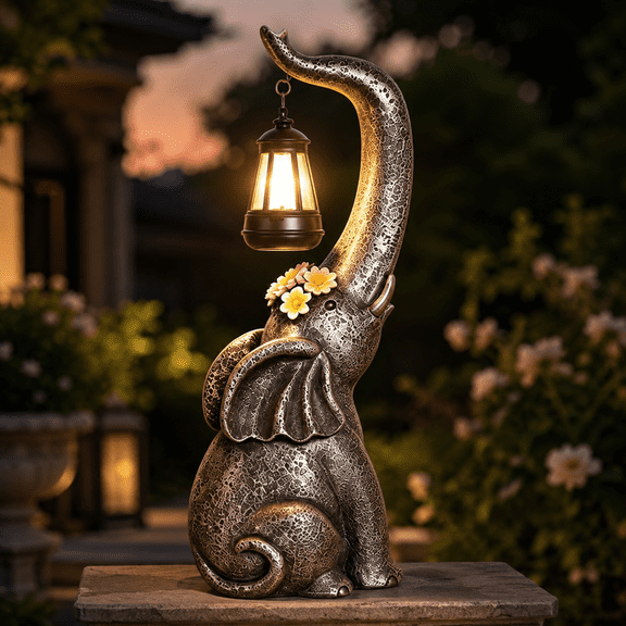 OUTONLIFE Solar Elephant Garden Statue with LED Lights, Waterproof Resin Outdoor Animal Figurine, Patio Lawn Yard Porch Decor, Gift for Women Mom Grandma