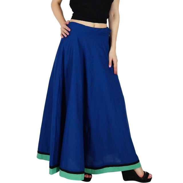 Bimba Jupe Longue Maxi en Coton pour Femmes Jupe Évasée avec Cordon de Serrage à la Taille
