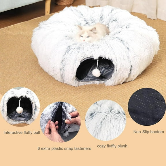 Tunnel Bed with Peekaboo Cave, Donut Tunnel for Indoor Cats, Dog Bed Alternative with 6 Snap Fasteners